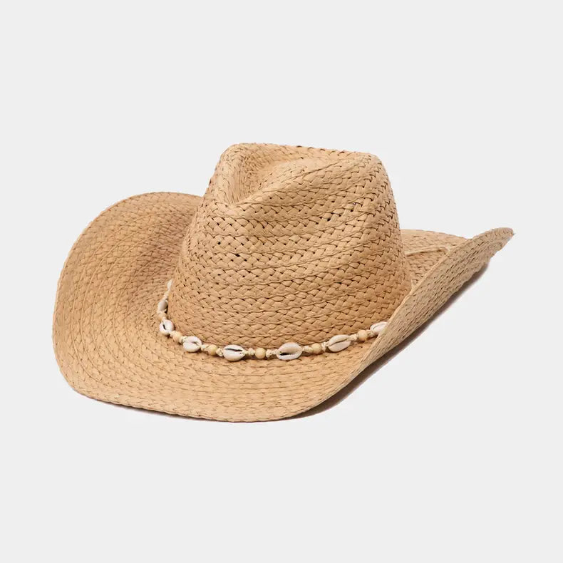 Cowrie Shell Straw Braided Cowboy Hat