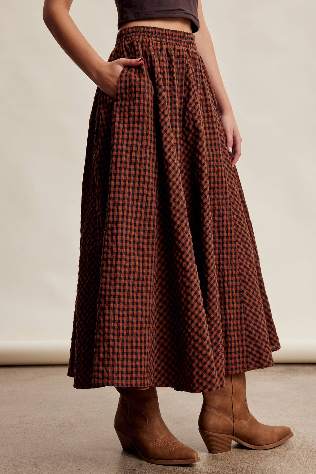 Textured Gingham Maxi Skirt