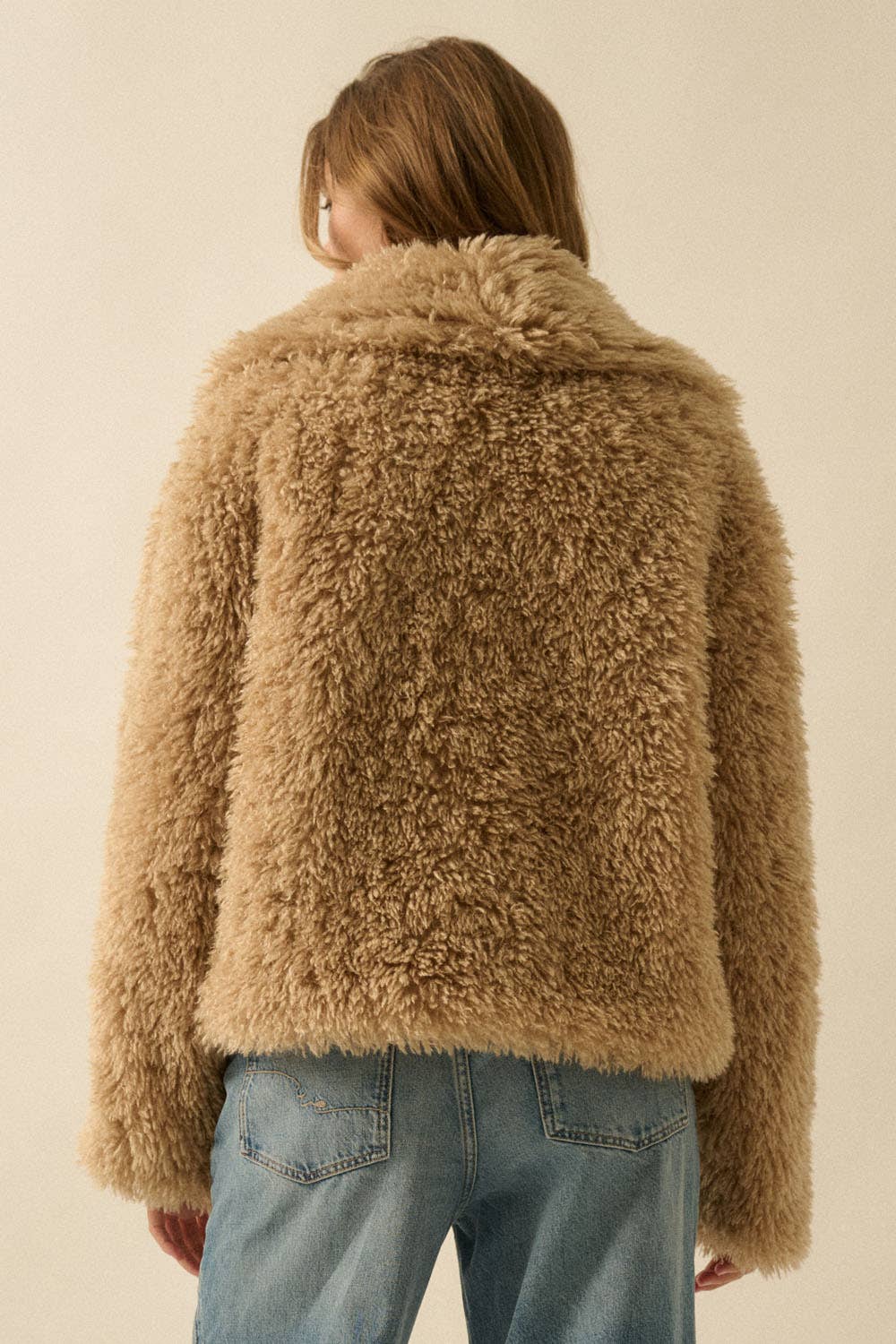 Faux Fur Shawl-Collar Pocket Jacket