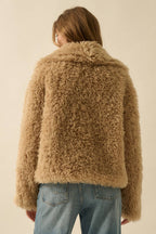 Faux Fur Shawl-Collar Pocket Jacket