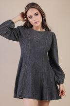 Mineral Washed Denim Seam Detail Mini Dress