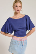 Batwing Short Sleeve Tie Back Knit Top