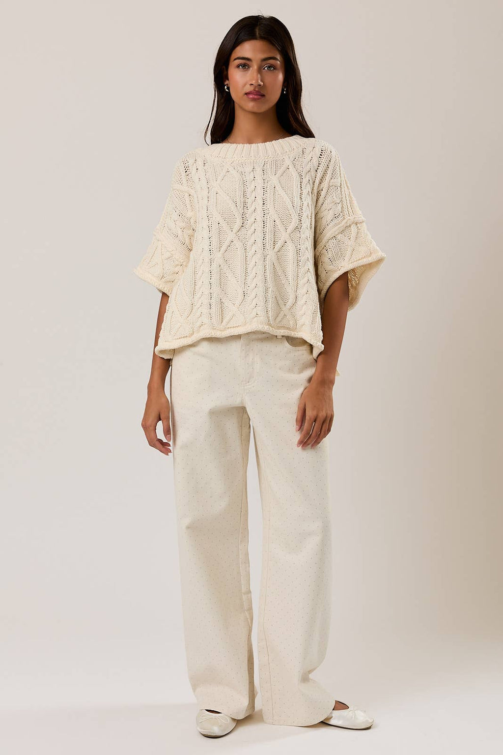 Short Sleeve Cable Knit Sweater