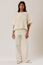 Short Sleeve Cable Knit Sweater