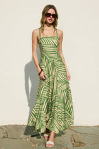 Tropical Leaf Contrast Bind Handkerchief Hem Dress
