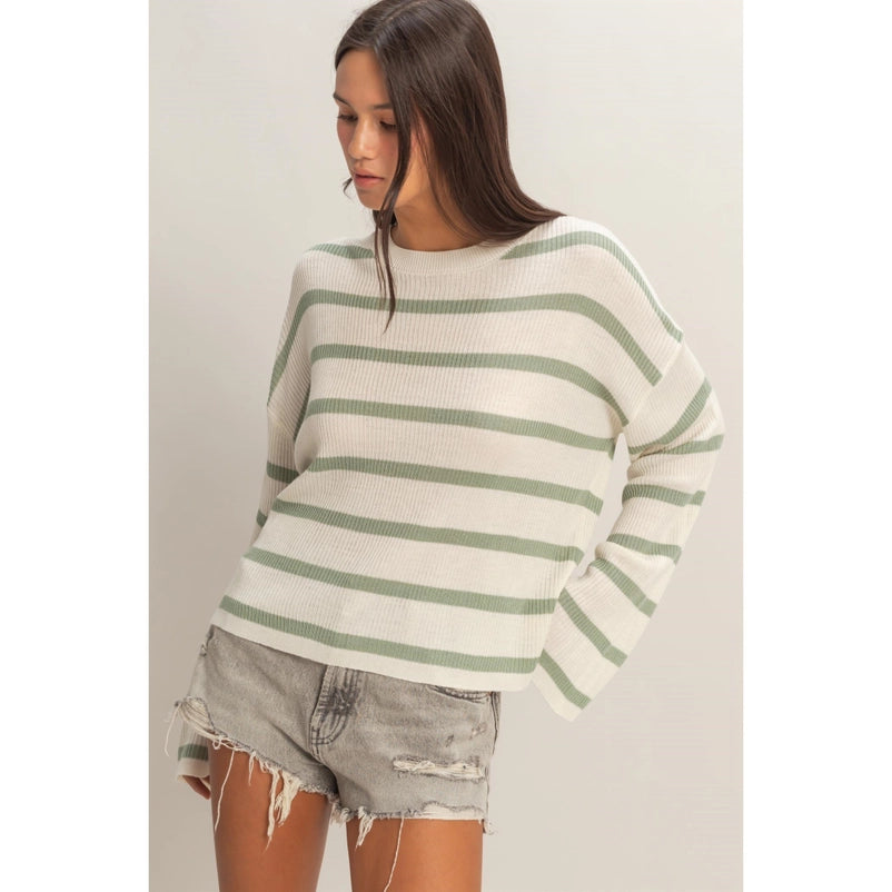Lightweight Wide-Sleeve Striped Sweater