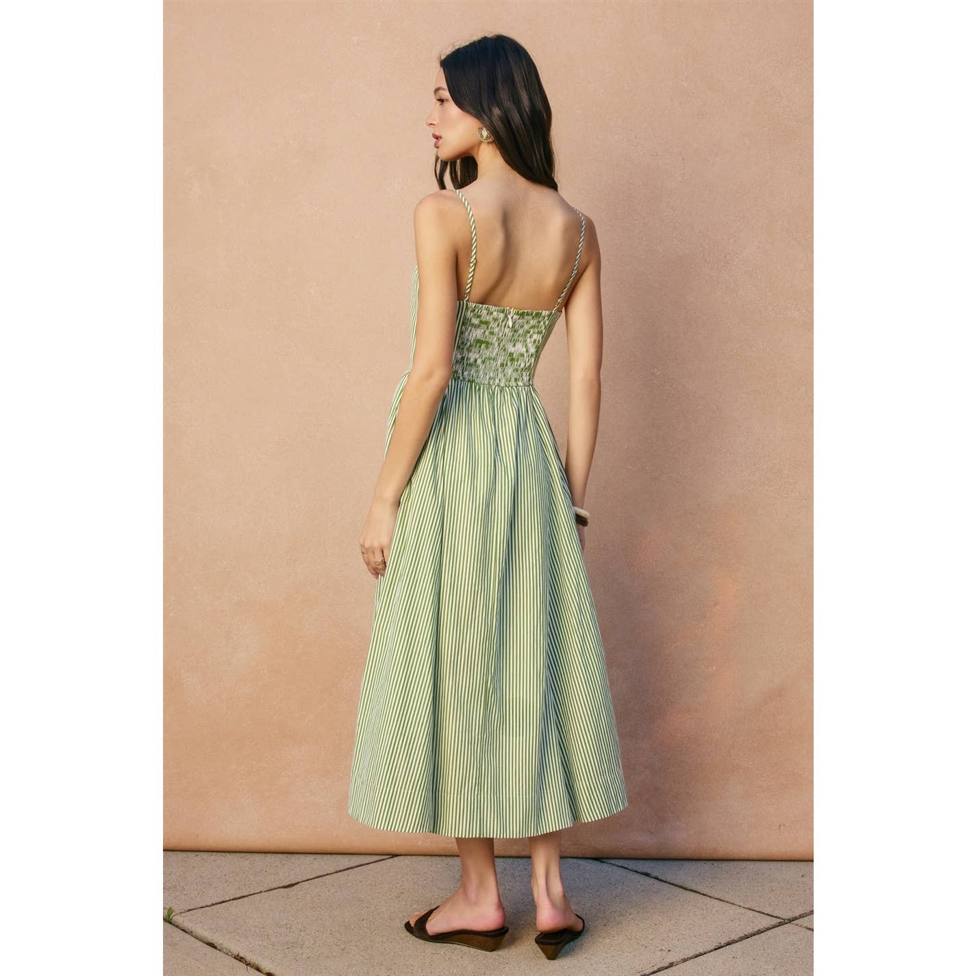 Stripe Gathered Hip Midi Dress