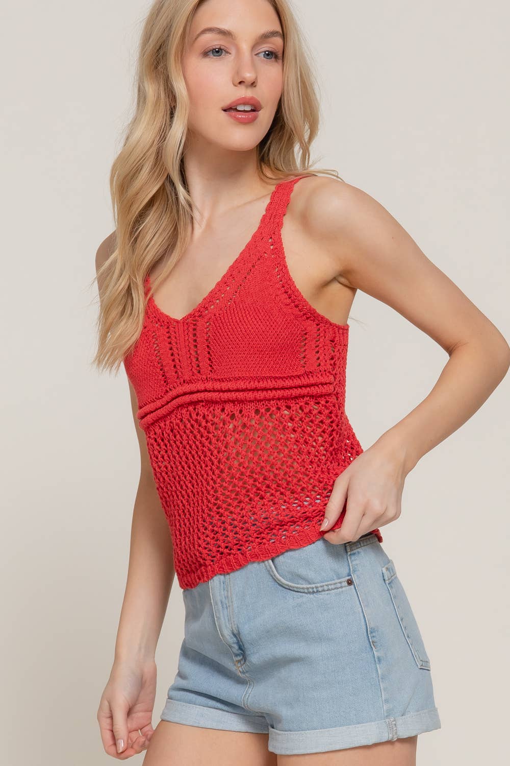 V-Neck Crochet Tank