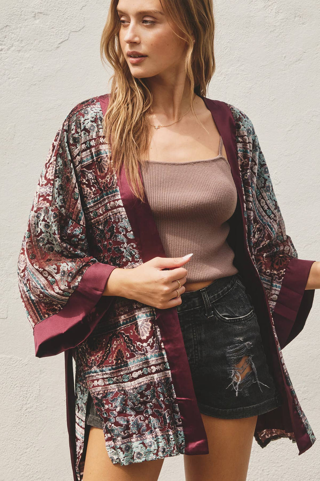 Paisley Stripe Velvet Burnout Kimono