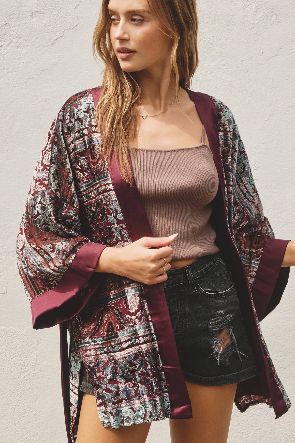 Paisley Stripe Velvet Burnout Kimono