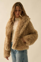 Faux Fur Shawl-Collar Pocket Jacket