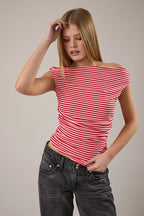 Striped Off The Shoulder Ruched Top