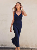 Satin Chevron Seam Open Back Dress