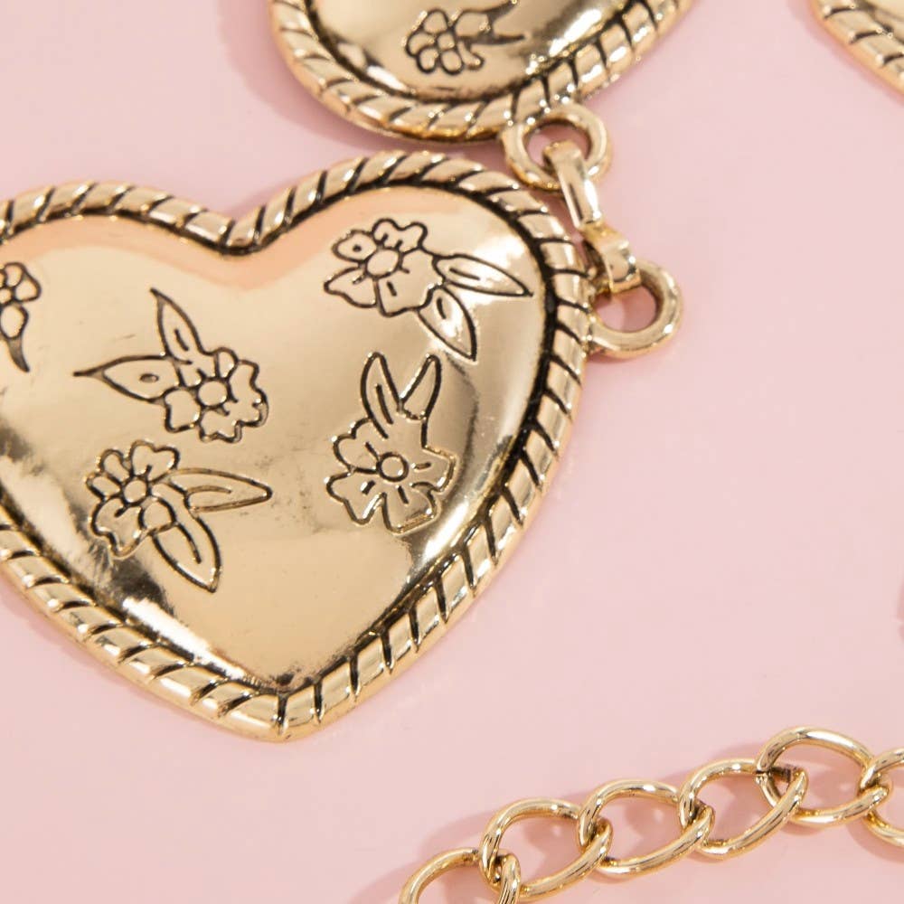 Floral Engraved Heart Chain Belt