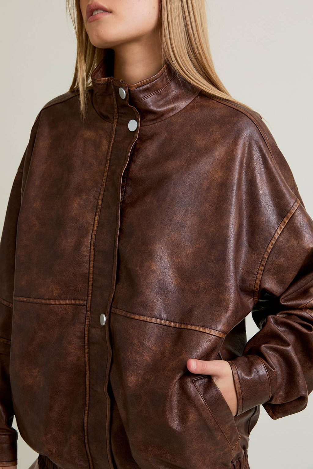 Faux Leather Oversize Bomber Jacket
