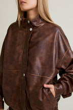 Faux Leather Oversize Bomber Jacket