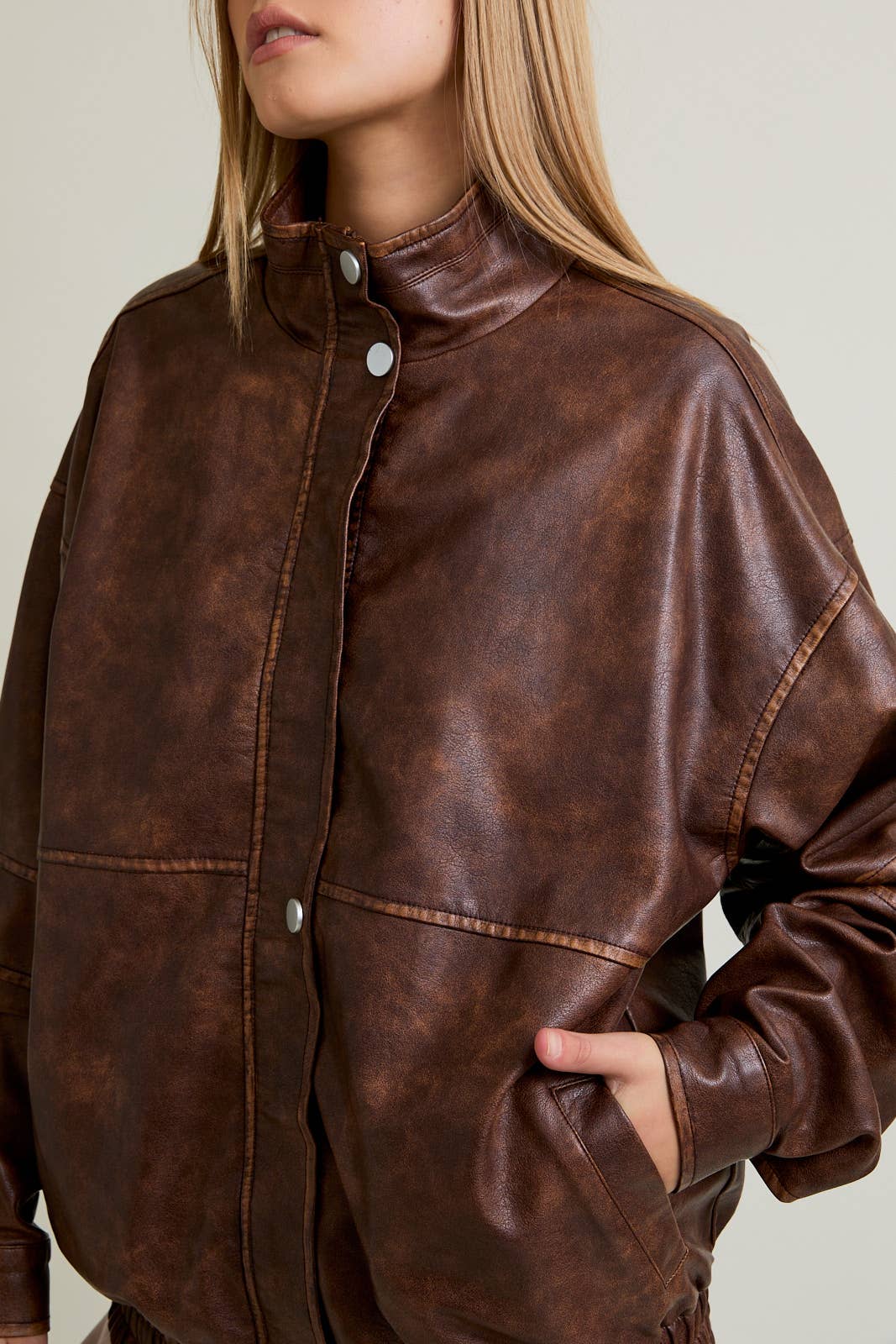 Faux Leather Oversize Bomber Jacket