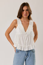V-Neck Top with Lace Trim