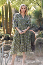 Mylah Midi Dress Block Printed Olive Cotton