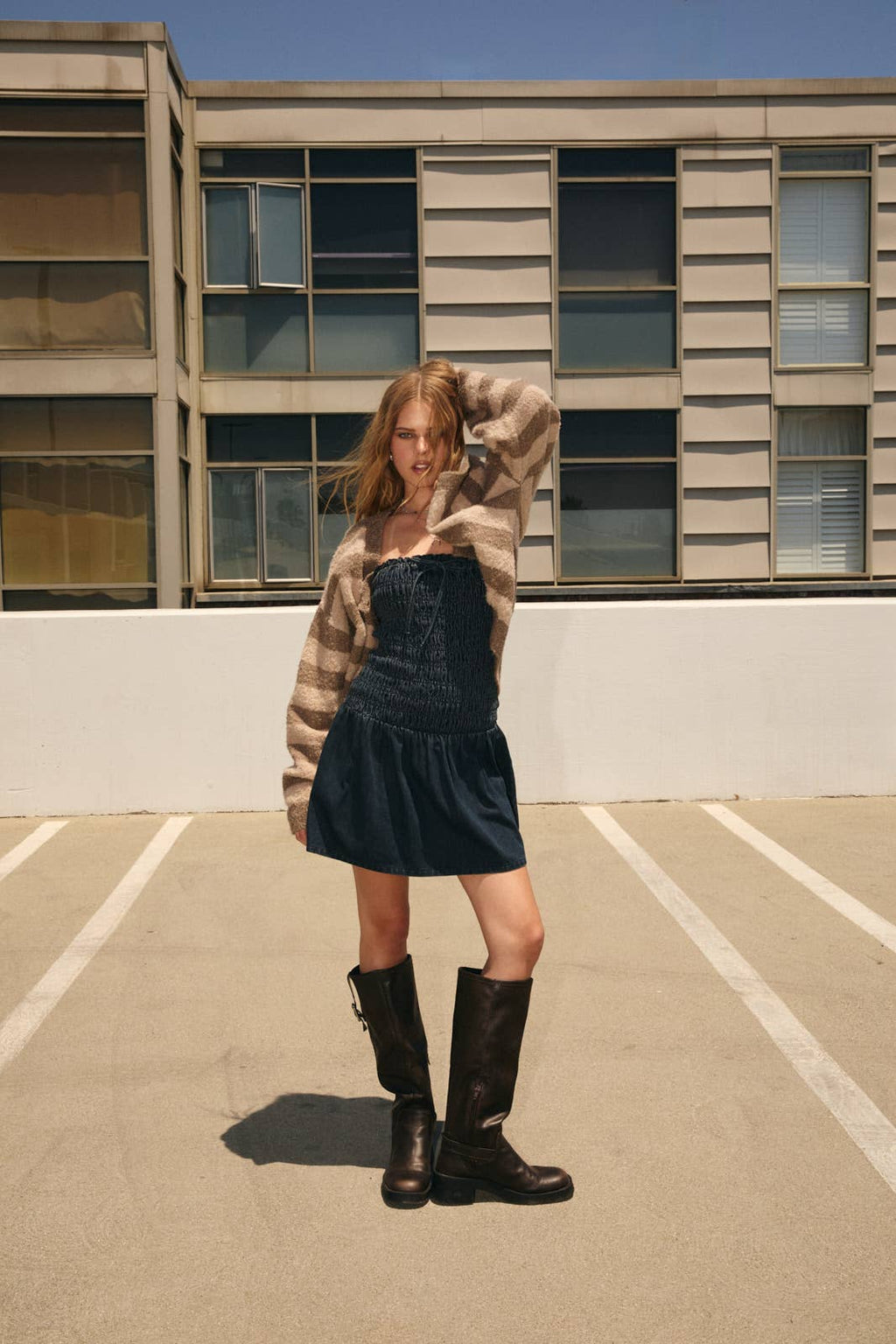 SMOCKING BODICE DENIM TUBE DRESS