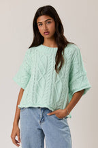 Short Sleeve Cable Knit Sweater
