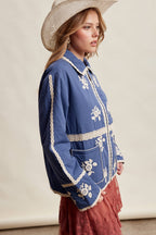 Embroidered Lace Trim Quilted Jacket