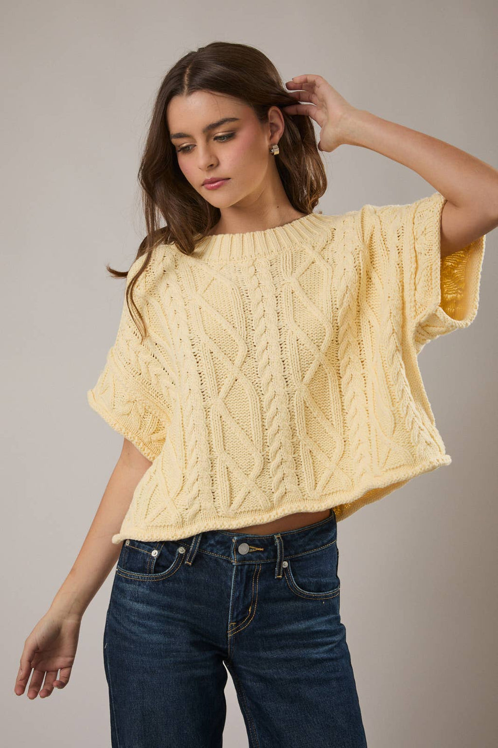 Short Sleeve Cable Knit Sweater