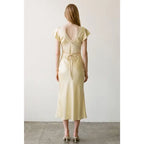 Satin Lace Flounce Sleeve Midi Dress