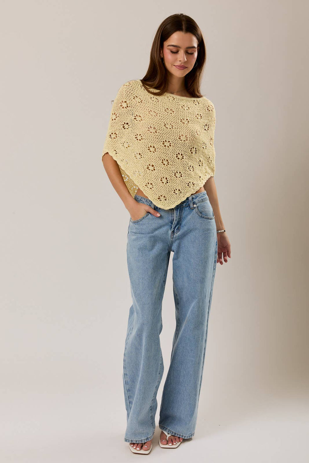 Openwork Detail Sweater Poncho