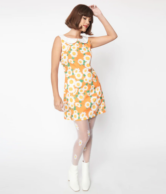 Orange & White Sunflowers Mini Mod Shift Dress