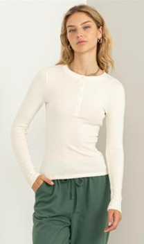 Cream Long Sleeve Henley Top