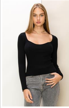 Form Fitting Rib Knit Scoop Necked Top