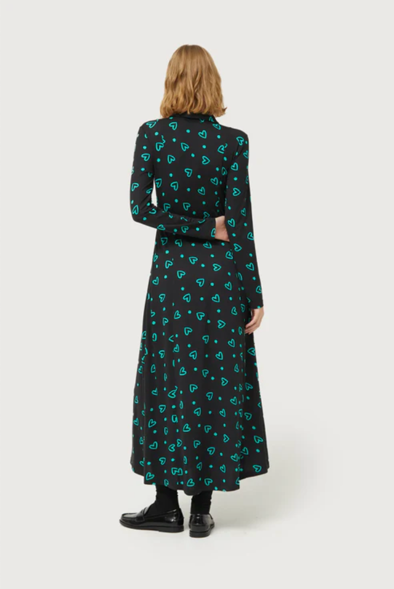 Long shirt dress with green heart print