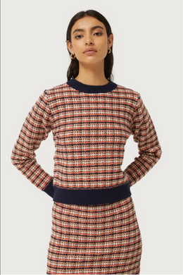 Knitted sweater with checkered print