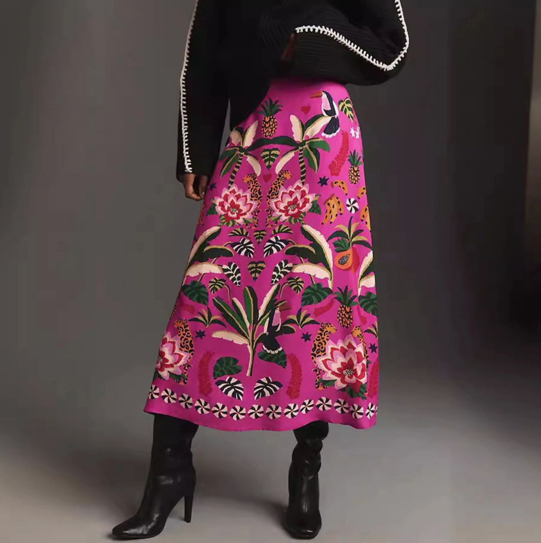 Pink Botanical Print Skirt