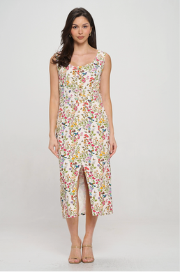 Floral Hummingbird Print Midi Dress