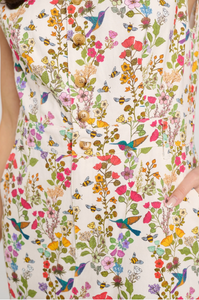 Floral Hummingbird Print Midi Dress