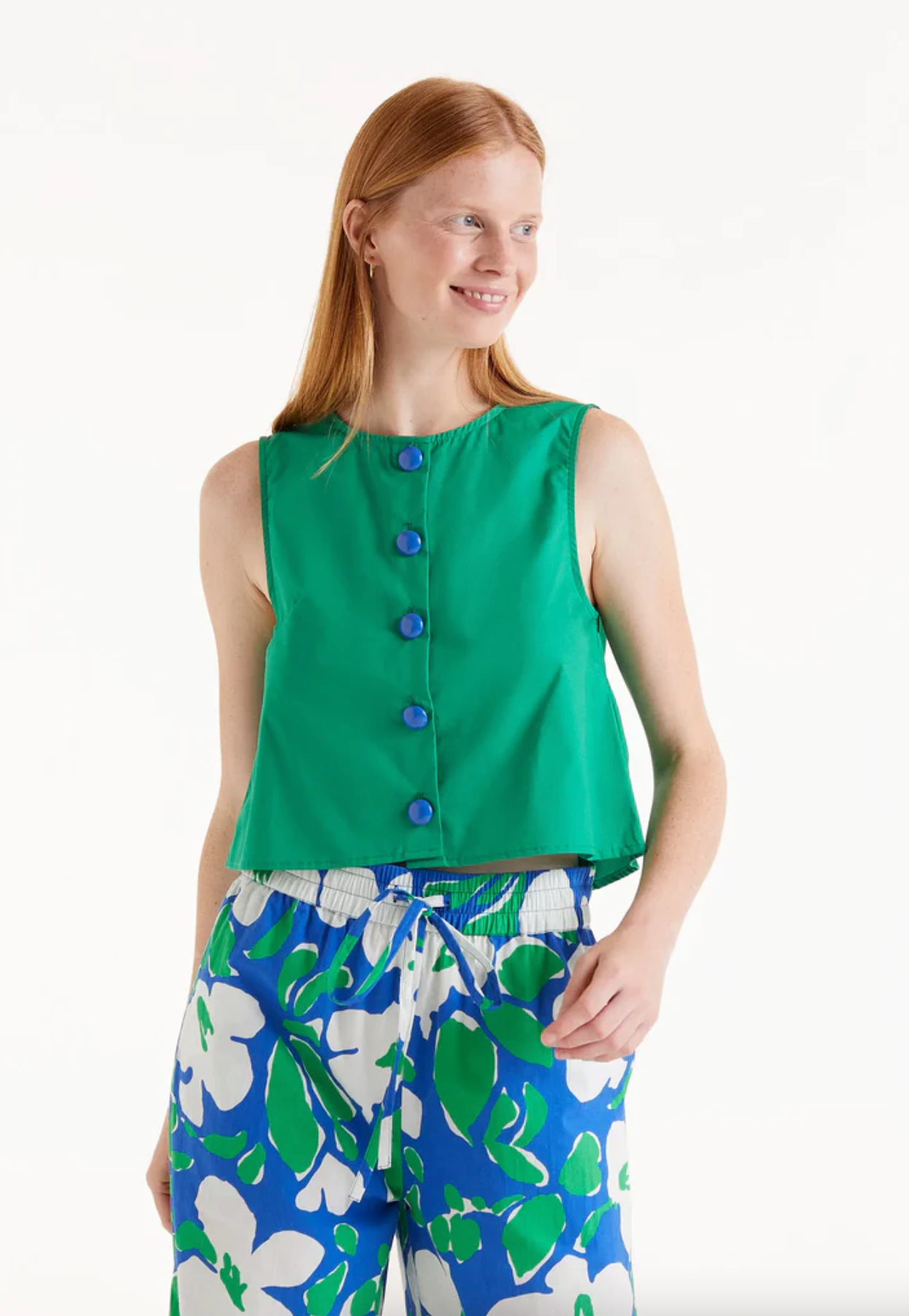 Green Buttoned Sleeveless Top