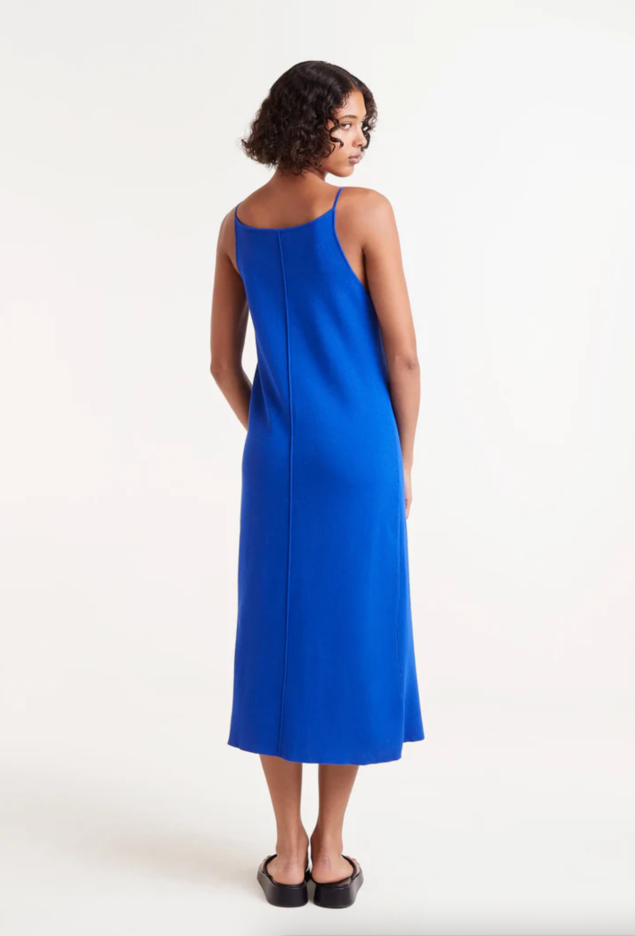 Blue Fine Knit Midi Dress
