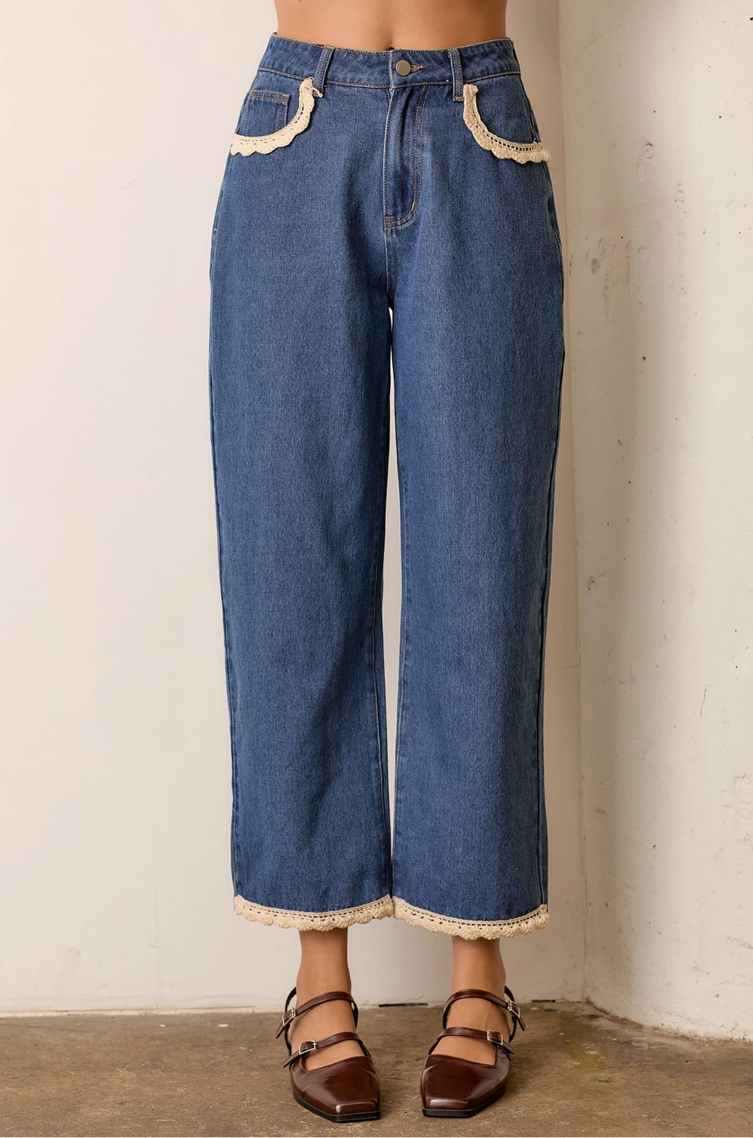Jeans with Crochet Trim
