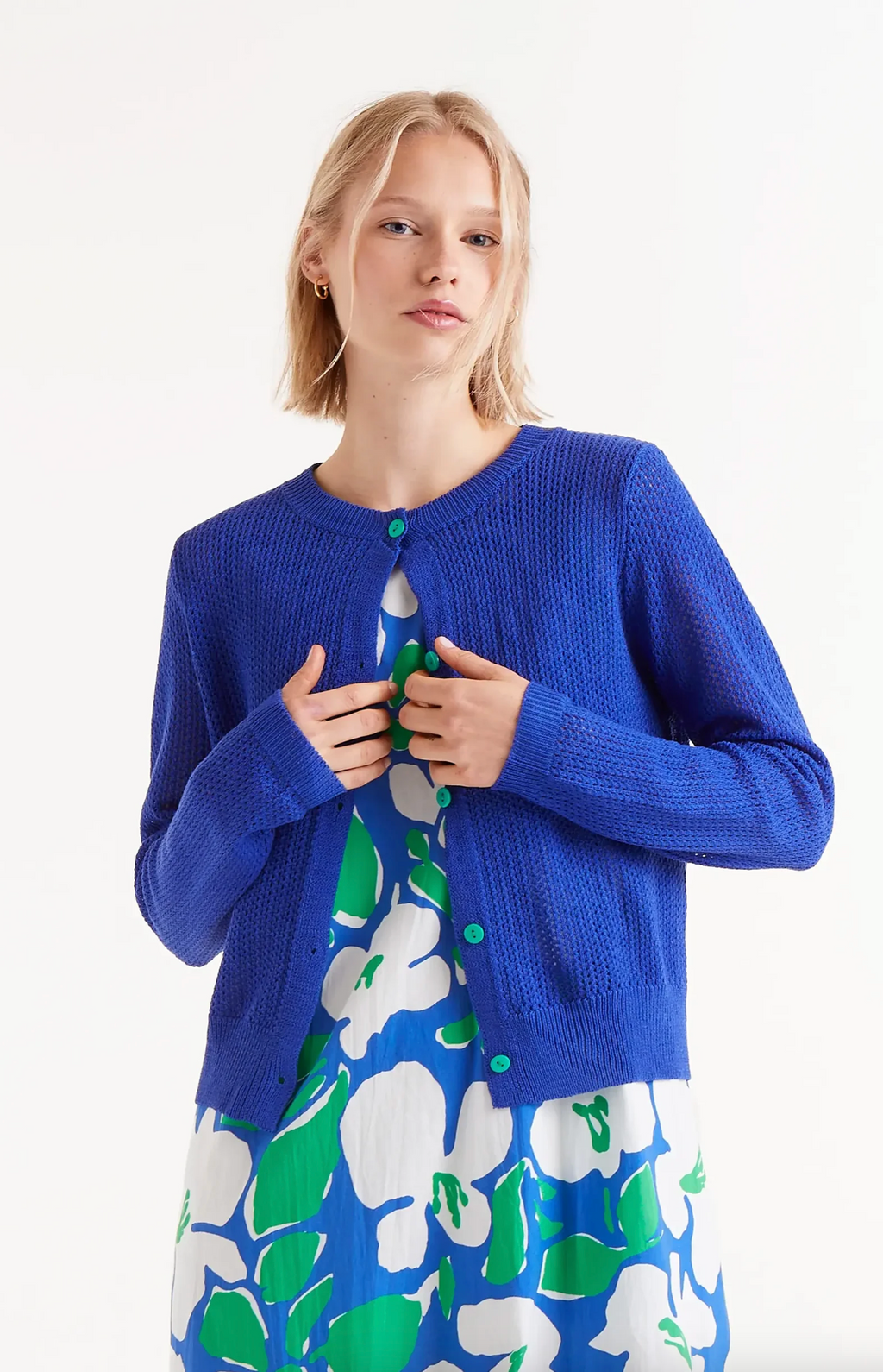 Blue Open Knit Cardigan