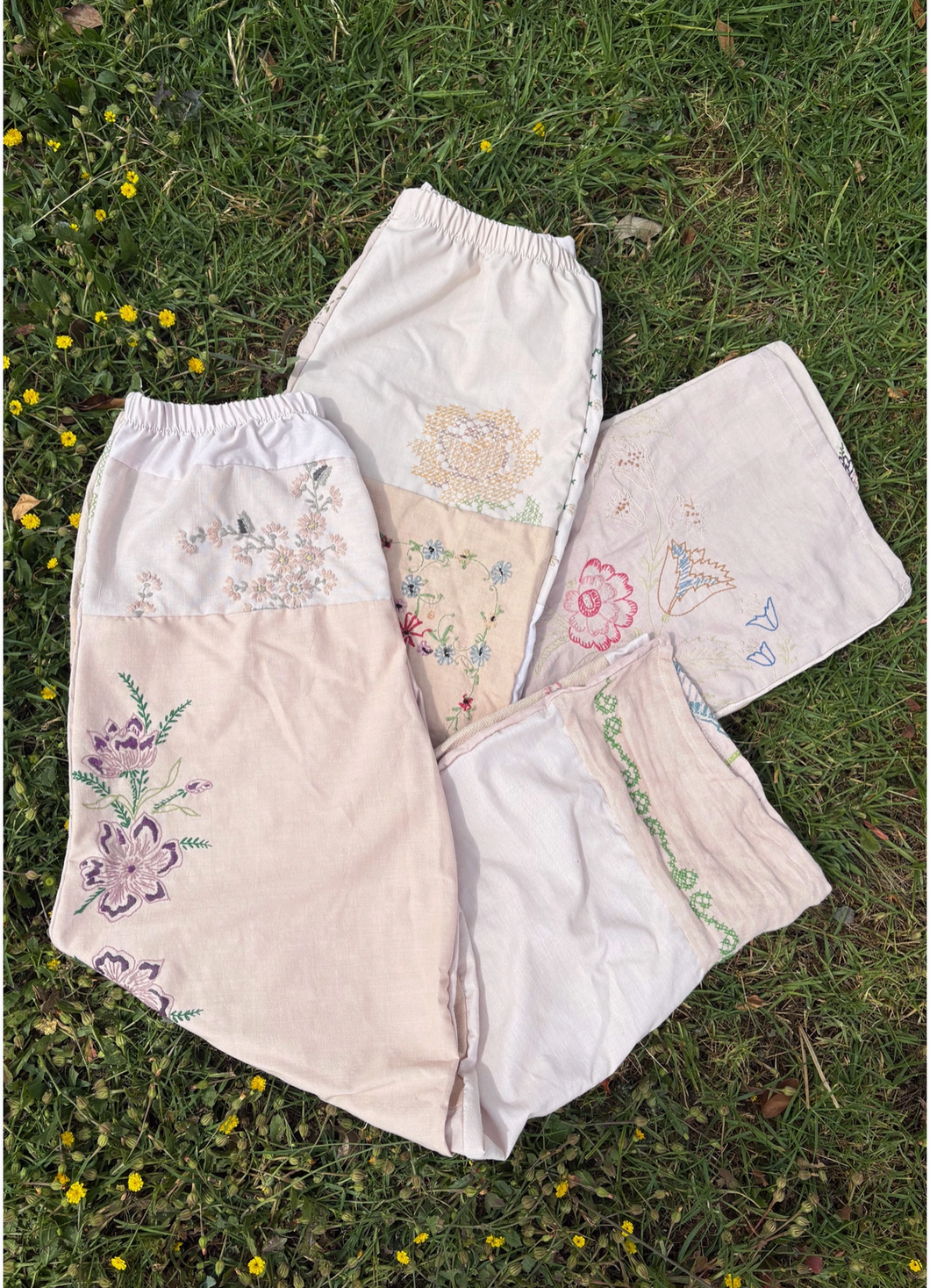 Embroidered Pieced Pants