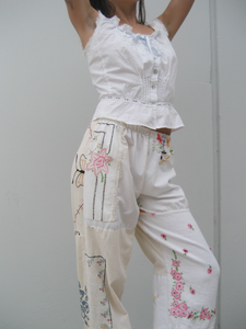 Embroidered Pieced Pants