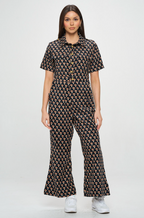 Mushroom Print Corduroy Jumpsuit
