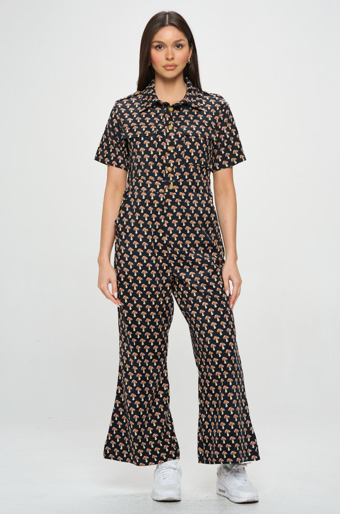 Mushroom Print Corduroy Jumpsuit