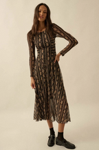 Floral Mesh Drop-Waist Midi Dress