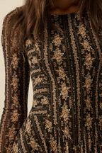 Floral Mesh Drop-Waist Midi Dress