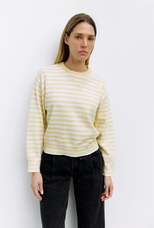 Yellow Striped Knit Crewneck
