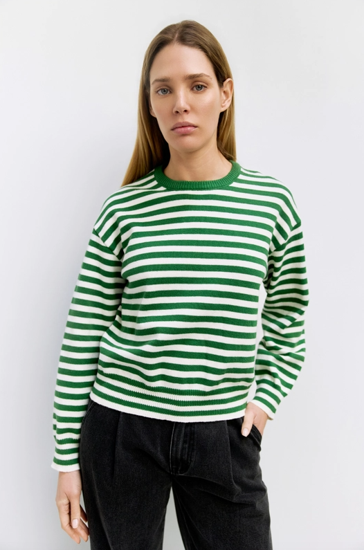 Green Striped Knit Crewneck