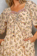 Heart Neck 1/2 Sleeve Bow Detail Printed Woven Dress